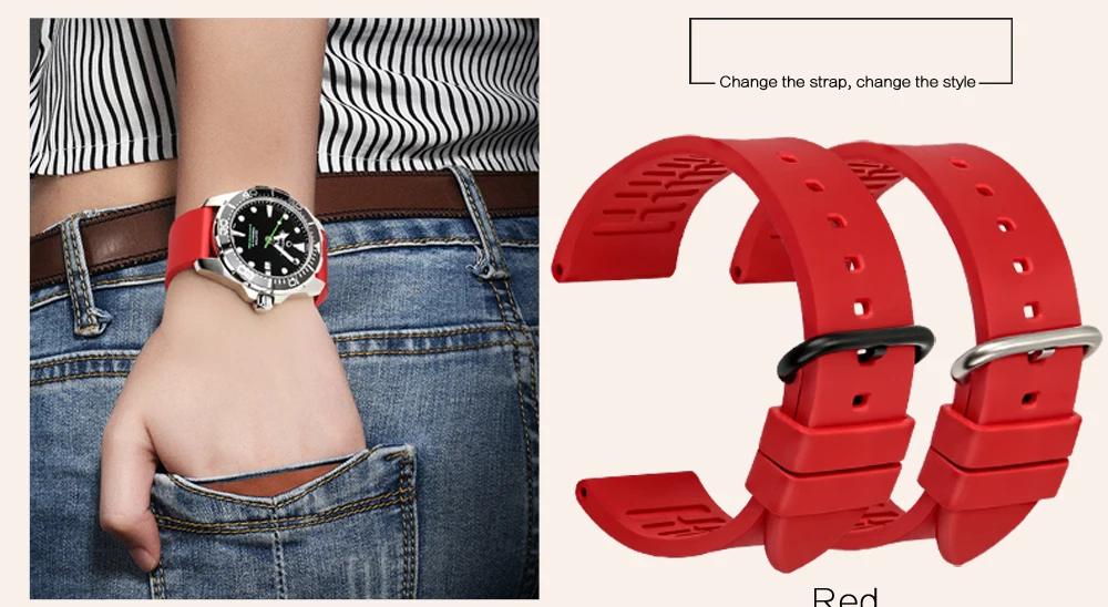 MAIKES спортивные часы аксессуары Ремешки для наручных часов 20 мм 22 мм 24 мм Материал: Резина часы ремешок Мода Розовый Красный часы ремешок для
