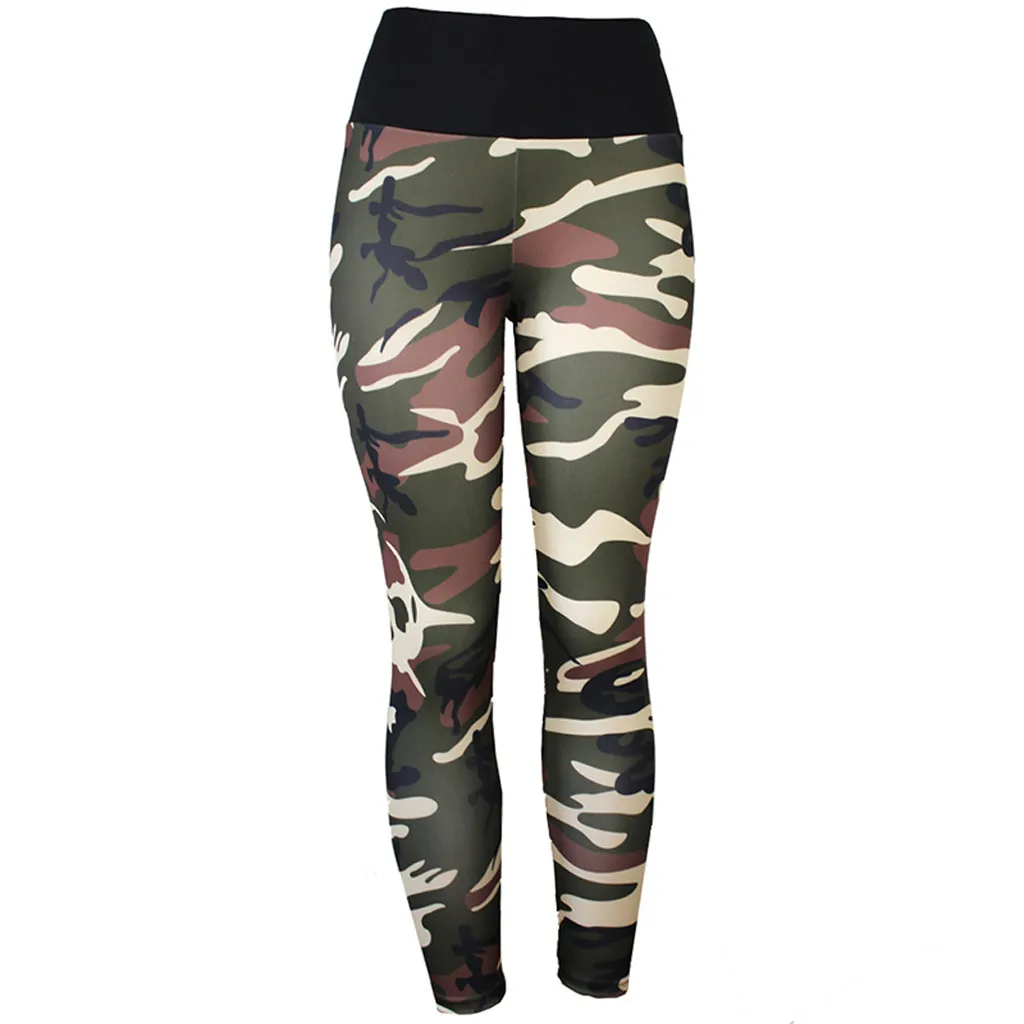 

feitong Women jog Gym Camouflage pants female funny Print Sport Soft High Waist Slim Leggings Pants skinny design capris#g50