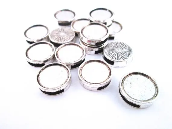

14mm Silver Plated Bezel Slide Charm Pendants, Pick your Amount D203theof
