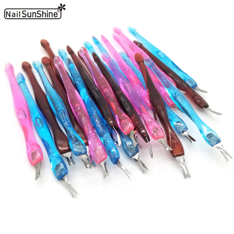 

200pcs/set Colorful Beauty Cuticle Remover Pusher Stainless Steel Trimmer Callus Dead Skin Cut Finger Tools Fork Nail Manicure