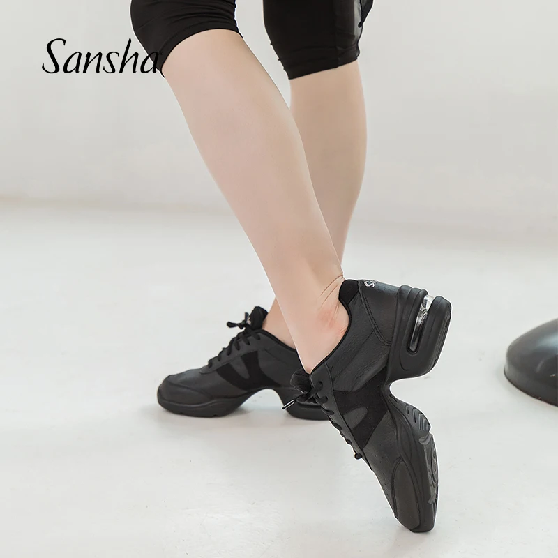 Sansha-zapatillas de baile de piel auténtica de cerdo, zapatos cómodos de color negro cojín de aire para Salsa y Jazz, H166LPI - AliExpress