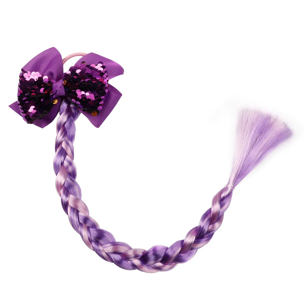 Аксессуары для волос для девочек повязка для волос с блестками бант с длинным париком шпилька красочный парик эластичные ленты для волос Детские вечерние аксессуары для волос - Цвет: purple