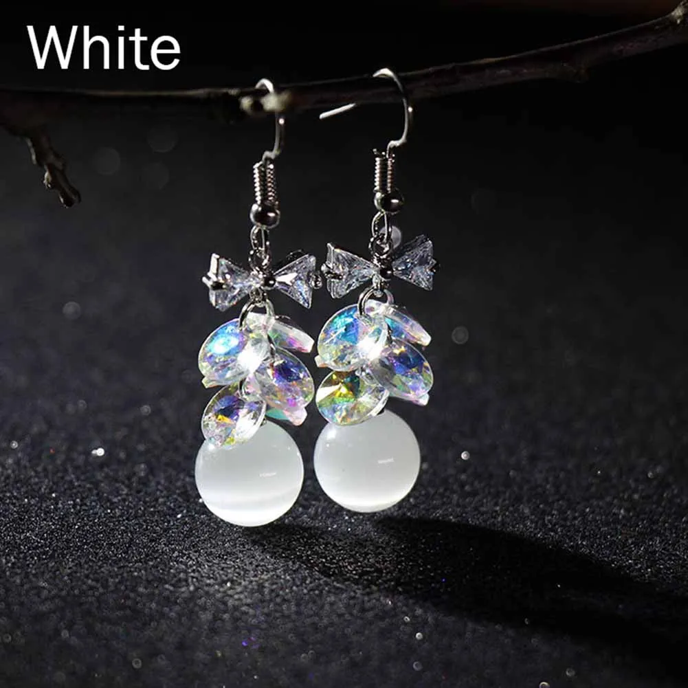 

1 Pair Women Dangle Earrings Crystal Bowknot Zircon Opal Drop Earring Jewelry Gift CX17