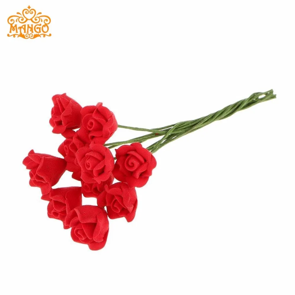 12 Pcs Handmade Miniature Red Carnation Clay Flowers Decorative Dollhouse