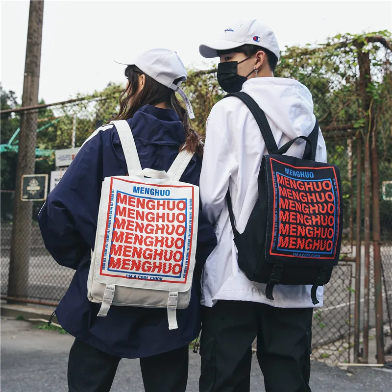 

2019 New Women Travel Casual Japanese Men College Students Letters Canvas Cover School Backpacks Shoulder Bags