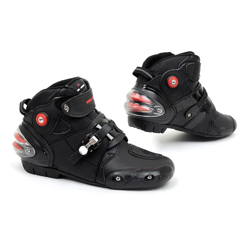Online Nuevas botas cortas de microfibra de cuero para motociclismo, zapatos para montar en el tobillo, botas antideslizantes para Motocross