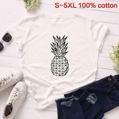 SINGRAIN летняя S-5XL размера плюс футболка с принтом ананаса Женские топы с рисунком фруктов хлопок короткий рукав свободная футболка - Цвет: white