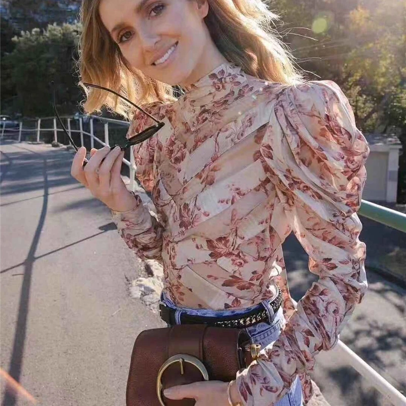 

Office Women Vintage Blouses Designer Long Sleeve Printed Tops 2019