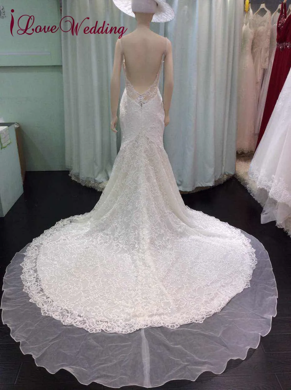 ILoveWedding Vestido de noiva настоящие фото пикантные тонкие бретельки gelinlik Русалка Кружева открытая спина Boho свадебный наряд