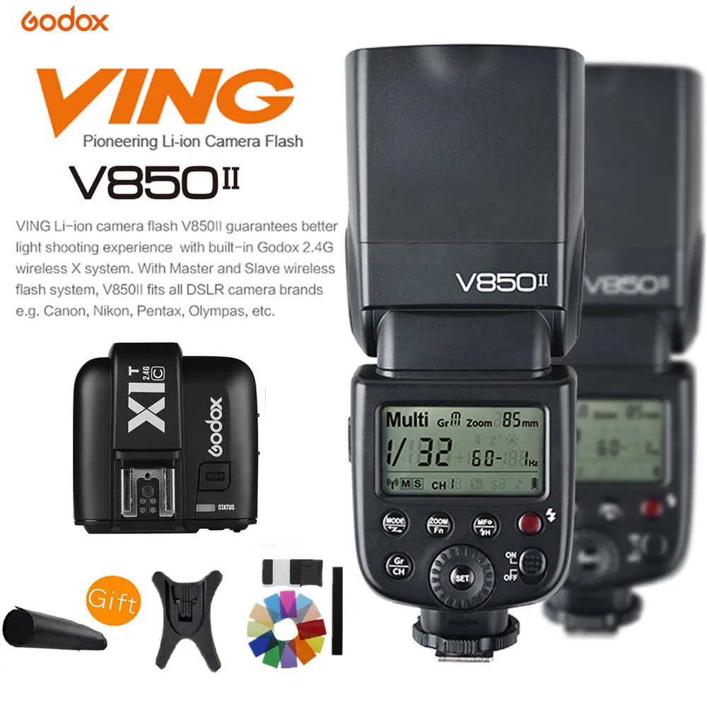 Черный Godox V850II GN60 HSS 2,4G Беспроводная система X Speedlite литий-ионная батарея вспышка свет+ X1T-C триггер для камеры Canon DSLR - Цвет: Черный