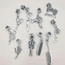 10cs античные серебряные ножницы/фен/Расческа/швейная машина/линейка/проволочная группа/бигуди Шарм Подвеска ювелирные аксессуары