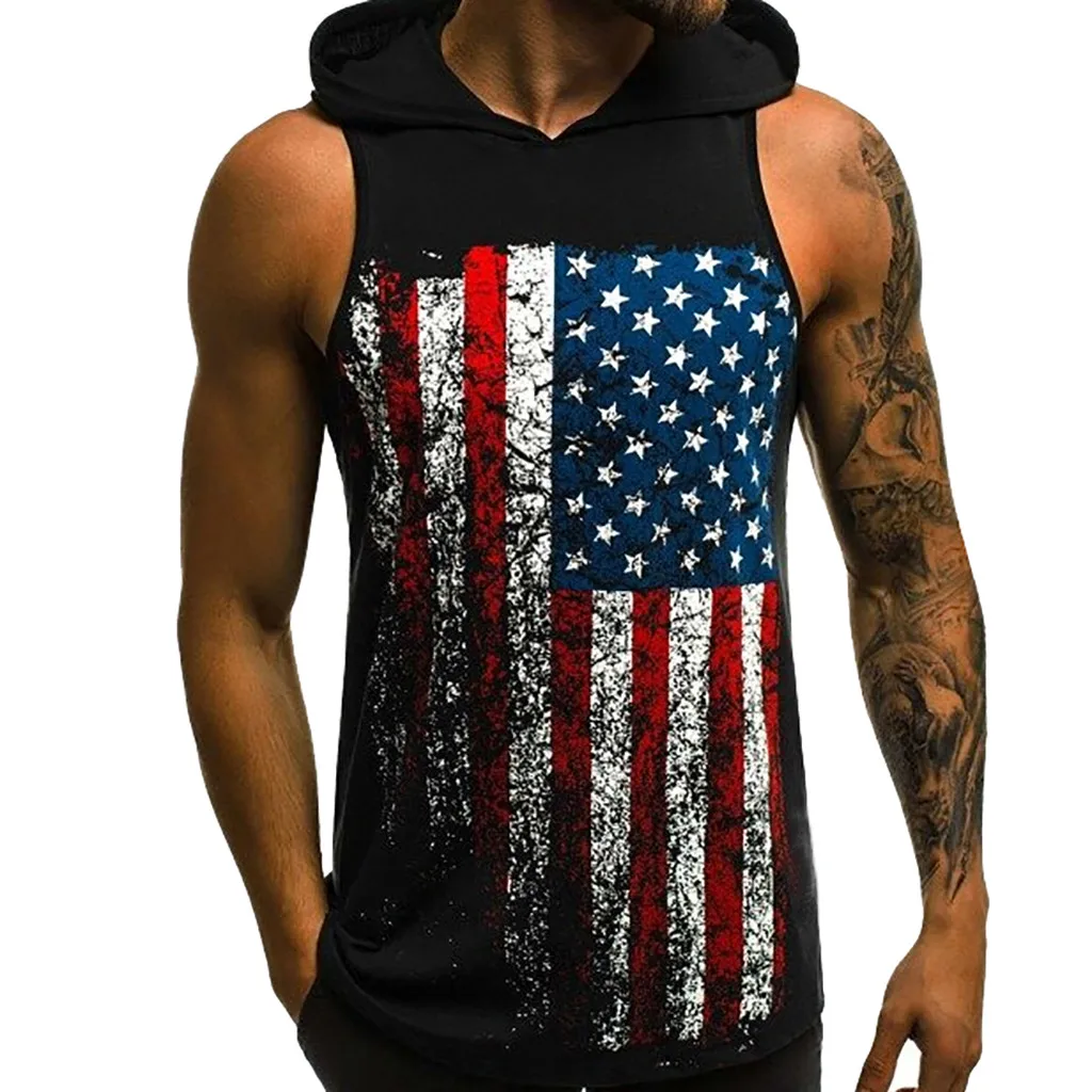 

Tank Top Men Summer Bottoming shirt Hooded Printed Sports Vest Pure Cotton Pure Large Open-Forked Male Vest Mens Clothing