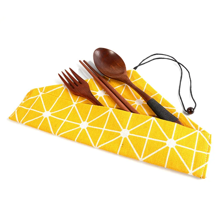 

Wooden Cutlery Set Wooden Korean Chopsticks Fork Spoon Set Portable Tableware with Close Bag for Travel Outdoor Dinnerware Set