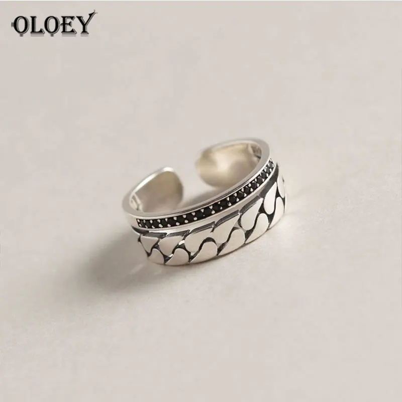 

OLOEY Authentic Silver 925 Ring with Zircon Double Layers Opening Adjustable Rings Bague Anillos Mujer Fine Jewelry 2019 YMR761