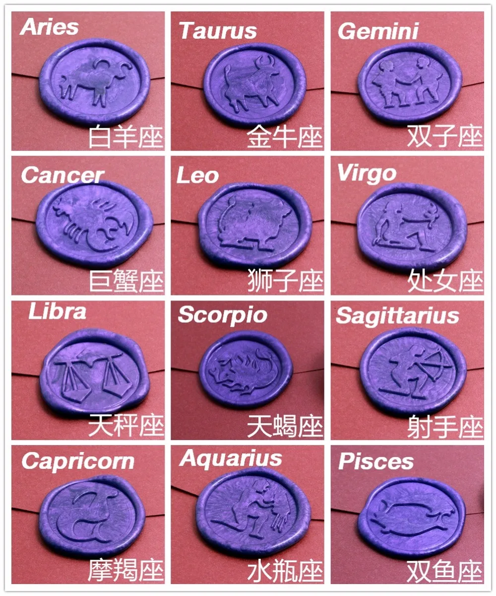 

New 12 zodiacal signs wax seal Metal head with handle DIY Ancient Seal Retro Stamp Twelve constellations,Vintage Gift box set