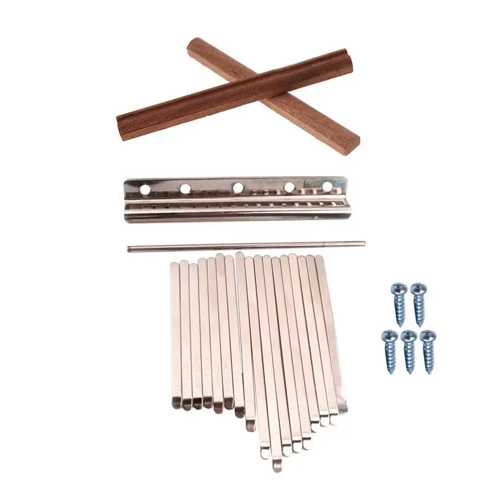 

17pcs Kalimba Thumb Piano Steel Keys and 2pcs Wooden Bridge for DIY Mbiras Kalimbas Replacement Part