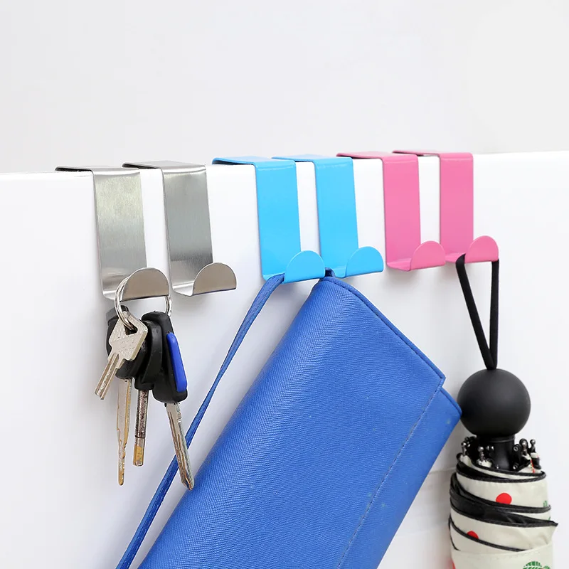 

2pcs Door Hooks Stainless Steels Hooks Kitchen Wall Door Cabinet Clothes Hanger Organizer Rack Home Kitchen Hanging Coat Hooks