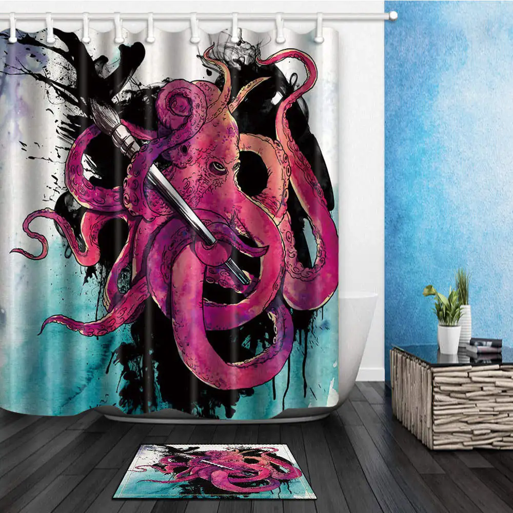 Занавески для душа Осьминог Русалка художественный дизайн занавески для ванной комнаты полиэстер ткань водонепроницаемый и устойчивый к плесени моющиеся с 12 крючками