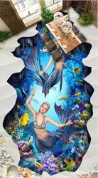 [Самоклеящиеся] 3D подводная принцесса 2 Нескользящие водостойкие фото самоклеящиеся напольные наклейки обои фрески печать наклейка