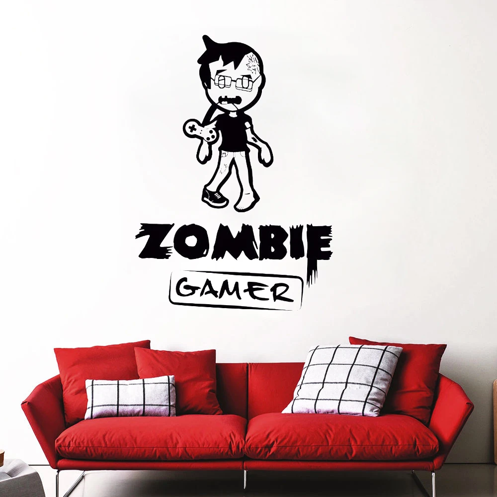 

Wall Decal Zombie Gamer Wall Art Mural Video Games Play Wall Sticker Boy Teen Room Decor Removable Vinyl Gamer Wallpaper AY945