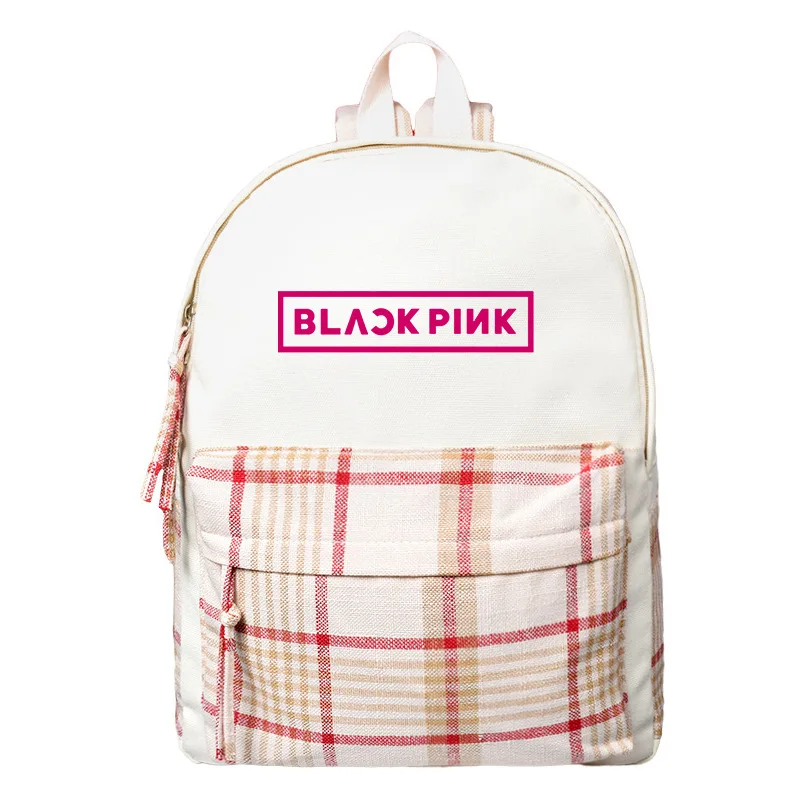 

Blackpink Black Pink Jisoo Rose Lisa Travel Backpack Laptop Backpack Checker Pattern Plaid Women Canvas School Bags Kpop