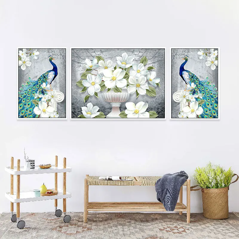 

DIY Peacock & Flower Diamond Painting Cross Stitch, Full Diamond Embroidery with Special Diamond, Adornment Picture, No Frame