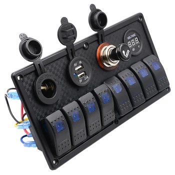 

New Marine Boating Switch Panel Switches Car Dual USB Charger Cigarette Lighter Socket With Voltmeter Yacht RV Boat Switch