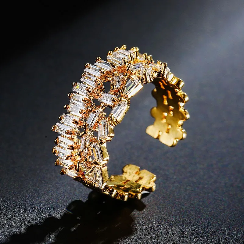 

Luxury Geometric Inlaid AAA Cubic Zircon Creative Open Design Wide Rings For Women Finger Accessoreis Wedding Party Gift