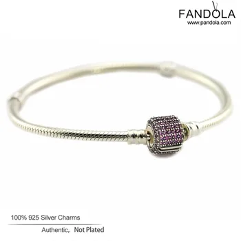 

Signature Clasp Chain Bracelets Argent 925 Sterling Silver Pink CZ Crystal Clasp Charm Bracelets for Women Men Jewelry Berloque