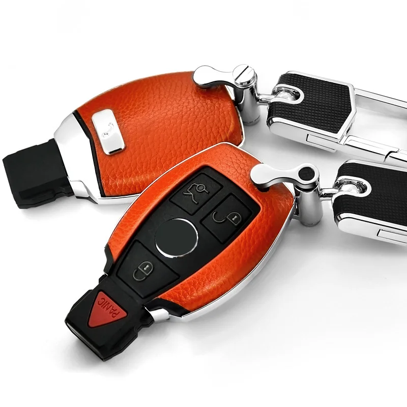 Автомобильный Дистанционный ключ чехол Чехол для ключа брелок для ключей, автомобильные аксессуары, брелок держатель для Mercedes Benz CLS CLA GL R SLK AMG A B W204 W205 W212 - Название цвета: orange set