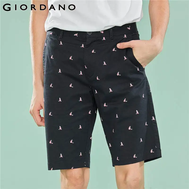 

Giordano Men Printed Shorts Men All-over Printing Casual Stretchy Slim Fitting Shorts Masculino Mid Low Rise Zip Fashion Bermuda