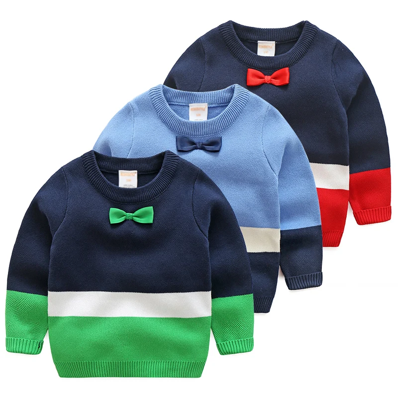 

2019 Autumn Winter 2 3 4-10 Years Kids Children'S Clothing Color Patchwork Child Baby Gentleman Boy Bow Handsome Knitted Sweater