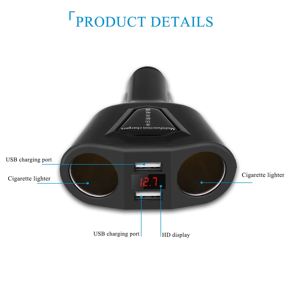 Onever 2 прикуривателя адаптер питания от сети с двойным usb 120 Вт поддержка дисплей измеритель тока 5 В 3.1A автомобильное usb зарядное устройство ABS