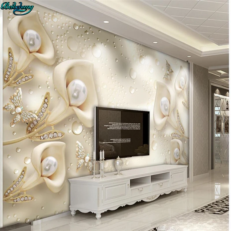 

beibehang Large Custom Wallpapers 3d Calla Leaf Butterfly Silk Water Reflection Background Wall Decorative