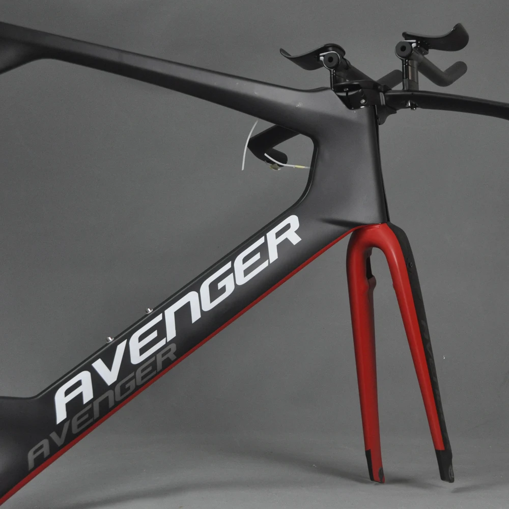 Clearance 700C Road Bike Frameset Time Trial Bicycle Triathlon Frame Black Red Painting with White AVENGER LOGO TM6 7