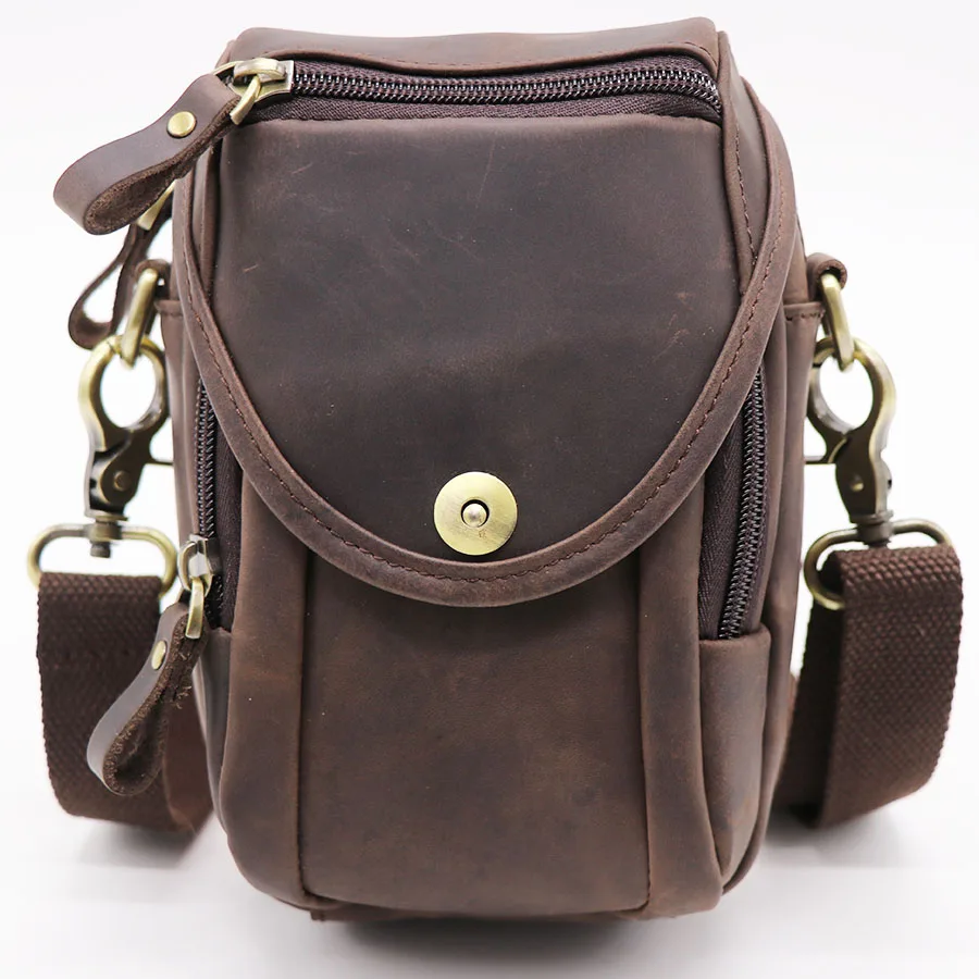 Vintage Genuine Leather Mini Casual Travel Bag Men's Crossbody Shoulder Bag Messenger Bag Waist Belt Pack Cell Phone Cover Case