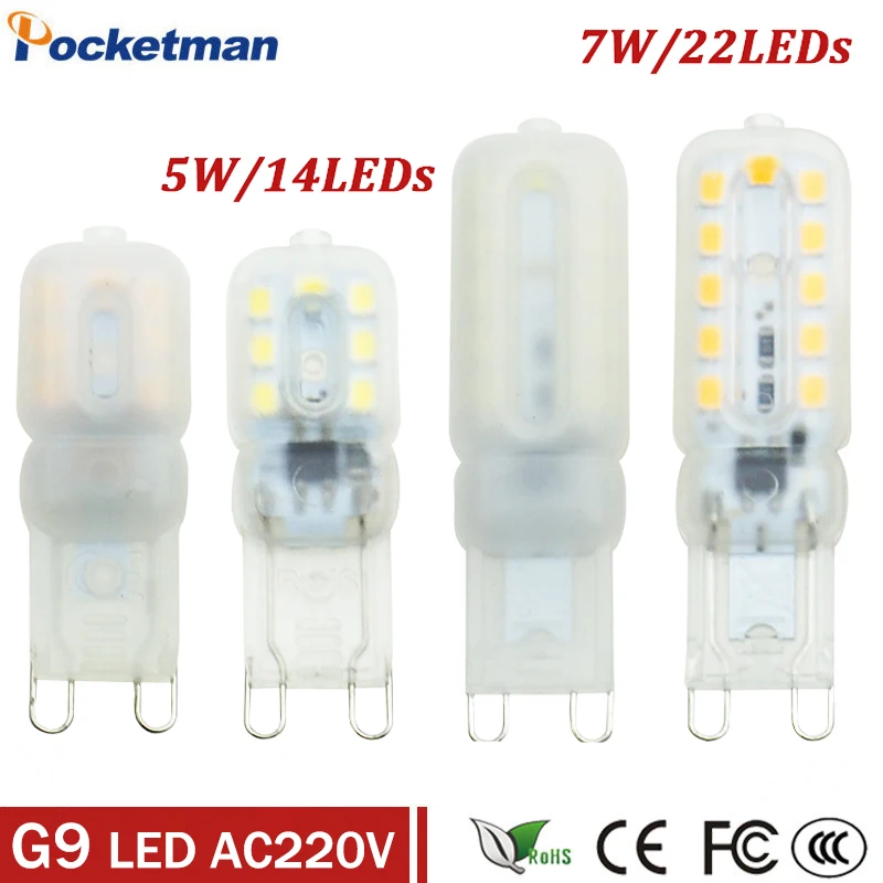 G9 LED 5 W 7 W dimmable AC 220 V 230 V 240 V G9 bombilla led SMD2835 Luz reemplazar 30/50 W lámpara halógena lamparas Lampada candelabro