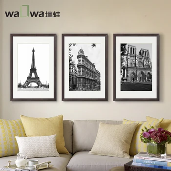 

The wall of Eiffel Tower frog French building modern minimalist black and white triptych painting murals decorative painting roo
