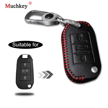 

Leather Remote Case Car Key Bag Cover for CITROEN 3 Buttons Folding Key Luxury Genuine Hand Sew Red Line 1PC Type A