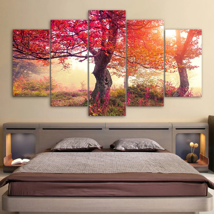 HD Printed 5 Piece Canvas Art Seasons Autumn Trees Modern Large Canvas
