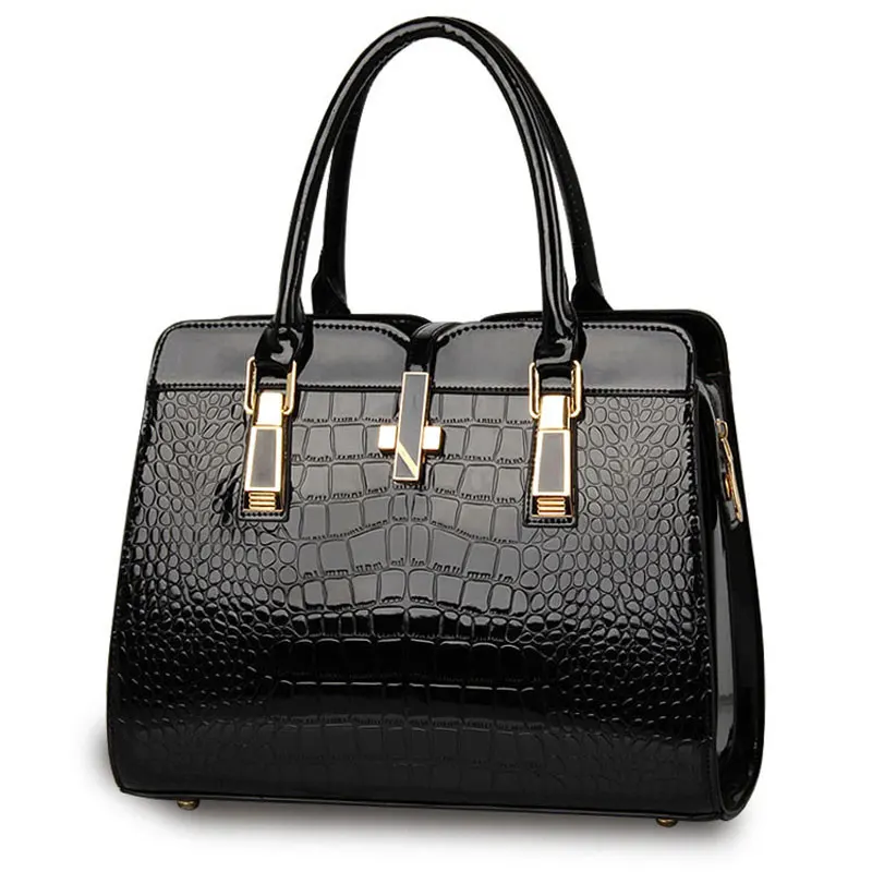 

Luxury and Designer women big tote bags crocodile pattern patent leather handbag female shoulder bags messenger bag for girl