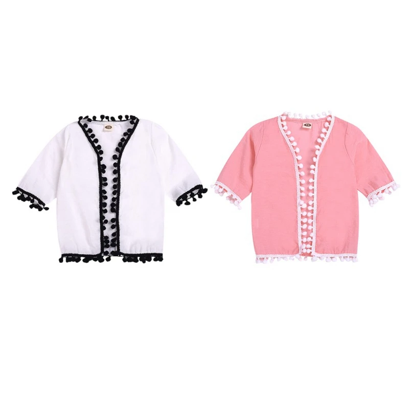 Летняя детская одежда для девочек; куртка из ткани с защитой от солнечных лучей, топы с бахромой и короткими рукавами дизайнерская блузка с защитой от УФ для Повседневная одежда 0-3 лет