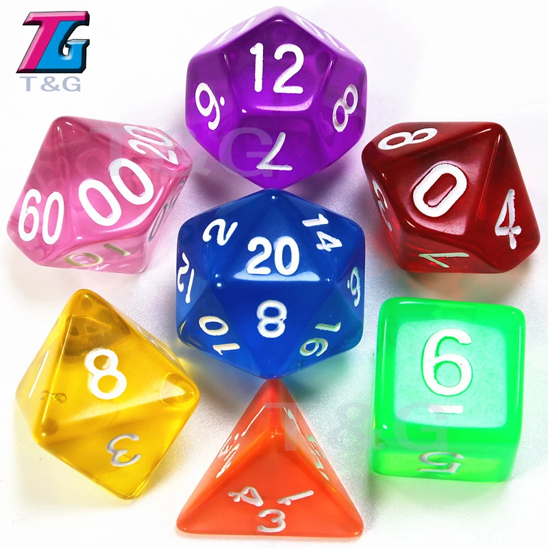 7 шт./компл. TRPG кости для Подземелья и Драконы D4-D20 многосторонний игральные кости 10 цветов для рабочего стола, полиэдральный набор акриловых Пластик детский набор игрушек