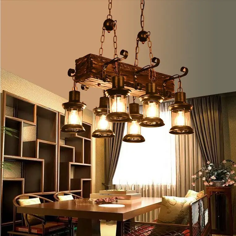 American retro industrial wind cafe wood chandelier LOFT country personality solid decorative Chandelier | Лампы и освещение