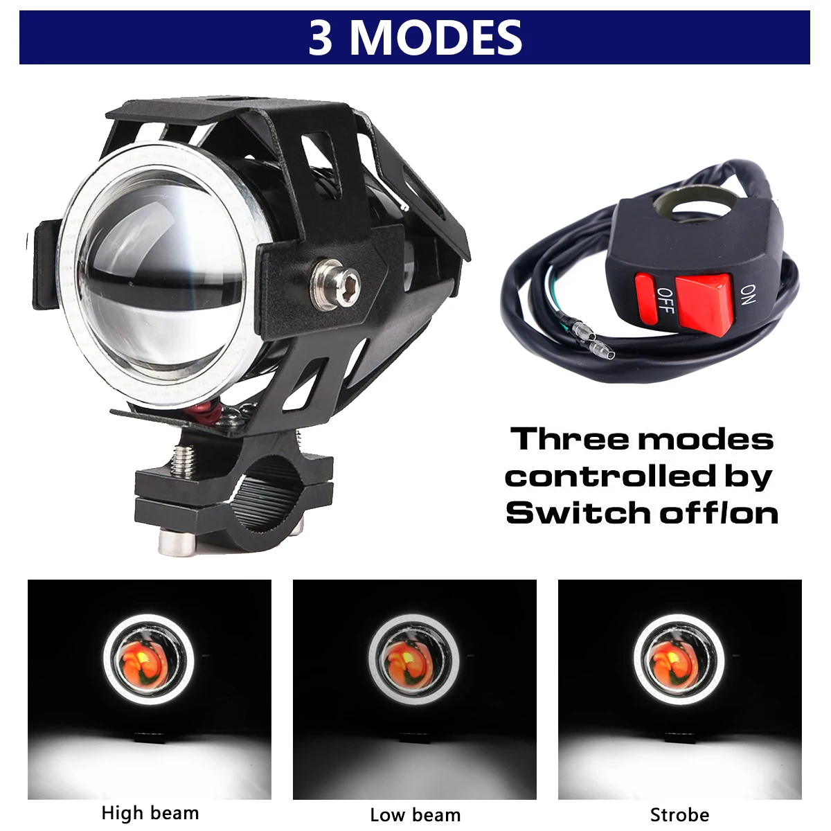 

March New Motorcycle LED Headlight 30W 4000LM U7 Waterproof Driving Spot Head Lamp Fog Light Switch Moto 12V 6000K z30