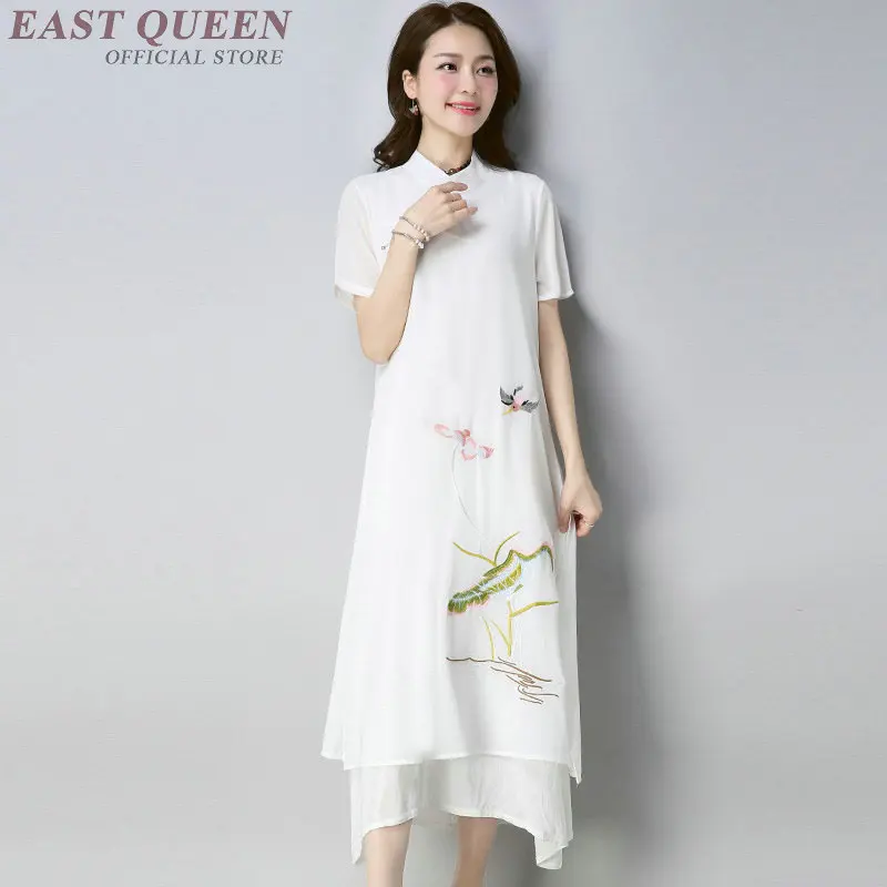 Dresses Summer Modern Chinese Dress Cheongsam Qipao Mandarin Collar Pinafore Dress Robe Vintage Femme Vietnam Dress TA1705