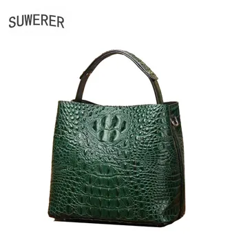 

SUWERER 2020 New Women Genuine Leather bags fashion luxury Crocodile pattern schoudertas dames designer women leather bags tote