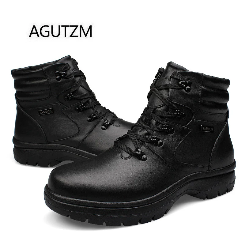 AGUTZM Q921 Новые черные мужские зимние ботинки из 100% натуральной кожи с кроличьим