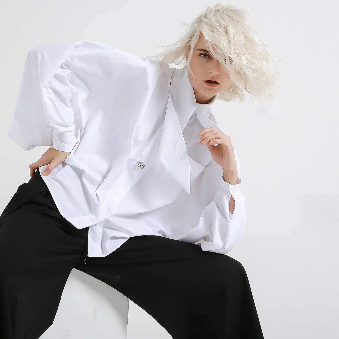 Women Tops 2019 New   Casual Broadcloth Full Sleeve Appliques Solid Turn-down Collar Women Blouses & Shirts S-l
