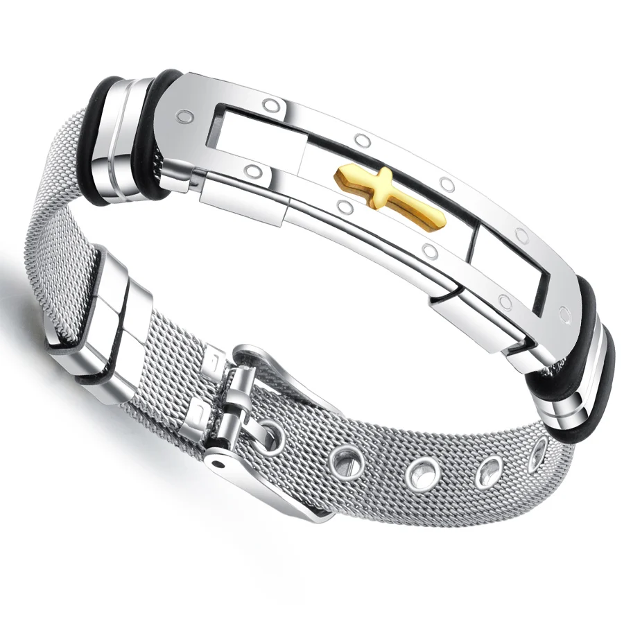 

2018 New Design Punk Jesus Cross Bracelets Stainless Steel Bracelets Men Jewelry Male Charm Bangle Chain Man Wristband